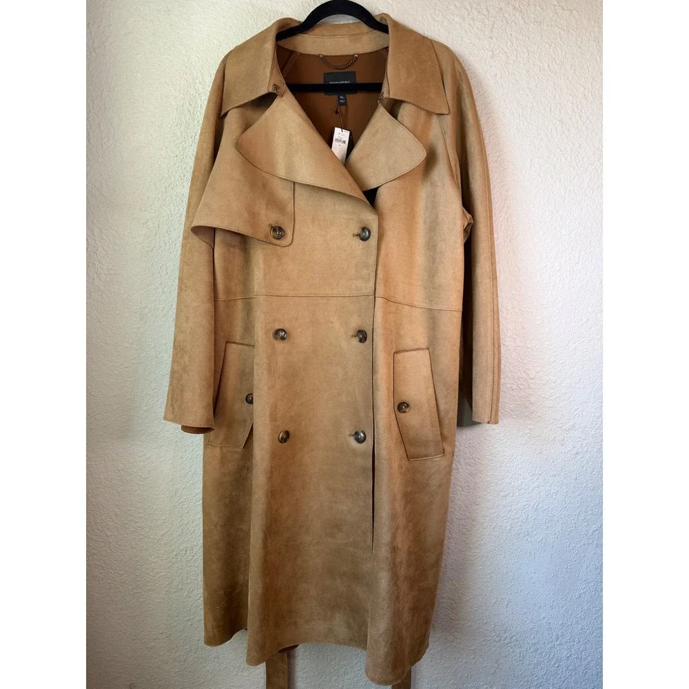 Banana Republic Camel Vegan Suede Trench Coat XL Long - Picture 9 of 11